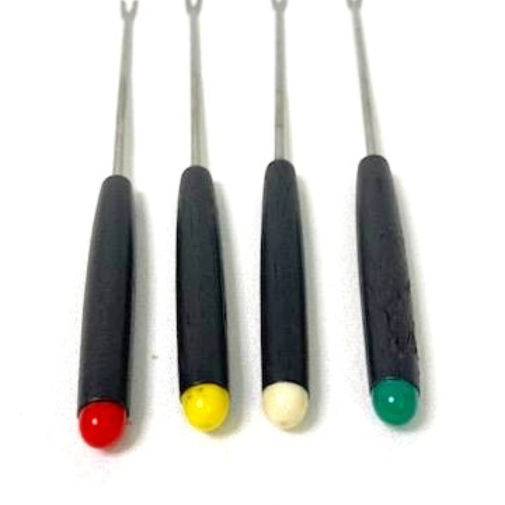 Vtg Fondue Forks Skewers Wood Handle Colored Tips Japan MCM Retro Party - Picture 2 of 8
